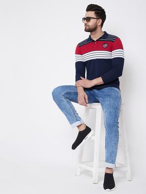 navy blue striped polo t-shirt - 16695663 - Standard Image - 4