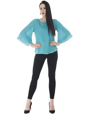 bell sleeved contrast lace detail top - 16695780 - Standard Image - 4