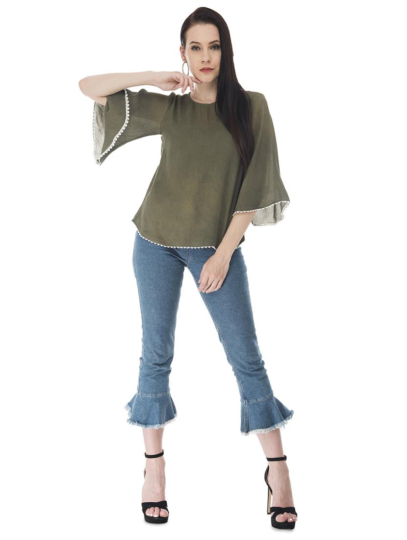 bell sleeved contrast lace detail top - 16695783 - Zoom Image - 4