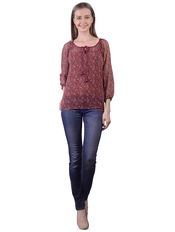 tie up neck floral blouson top - 16695813 - Zoom Image - 4