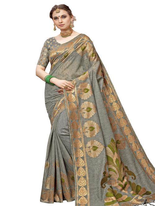 printed woven saree with blouse - 16696192 - Standard Image - 1