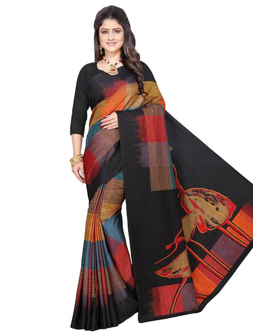 Checkered printed saree with blouse - 16696636 - Very Small Image - 1