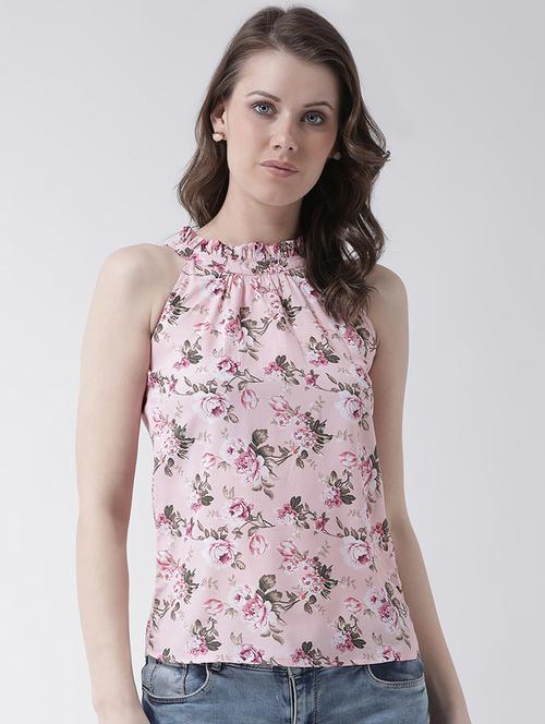 halter neck frill detail floral top - 16698791 - Standard Image - 1