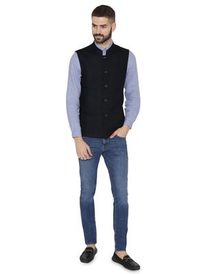 navy blue solid nehru jacket - 16699622 - Standard Image - 4
