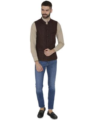 brown checkered nehru jacket - 16699623 - Standard Image - 4