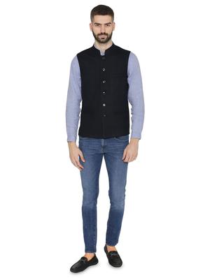 navy blue solid nehru jacket - 16699630 - Standard Image - 4