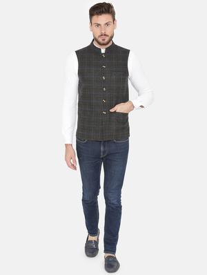 grey checkered nehru jacket - 16699633 - Standard Image - 4