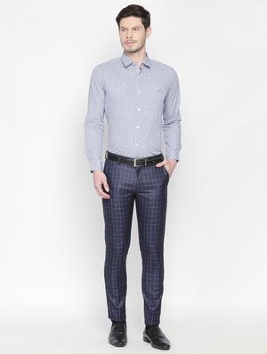 navy blue checkered flat front formal trouser - 16699726 - Standard Image - 4