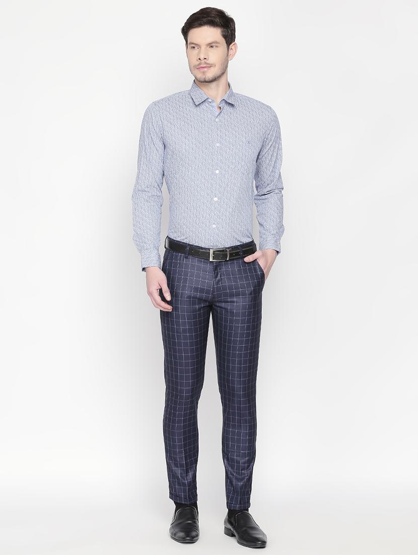 navy blue checkered flat front formal trouser - 16699726 - Zoom Image - 4