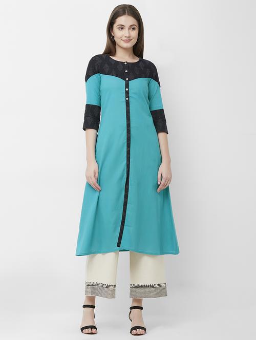 turquoise a-line kurta - 16699798 - Standard Image - 1