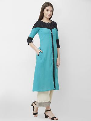 turquoise a-line kurta - 16699798 - Standard Image - 4