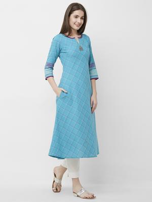 checkered a-line kurta - 16699801 - Standard Image - 4