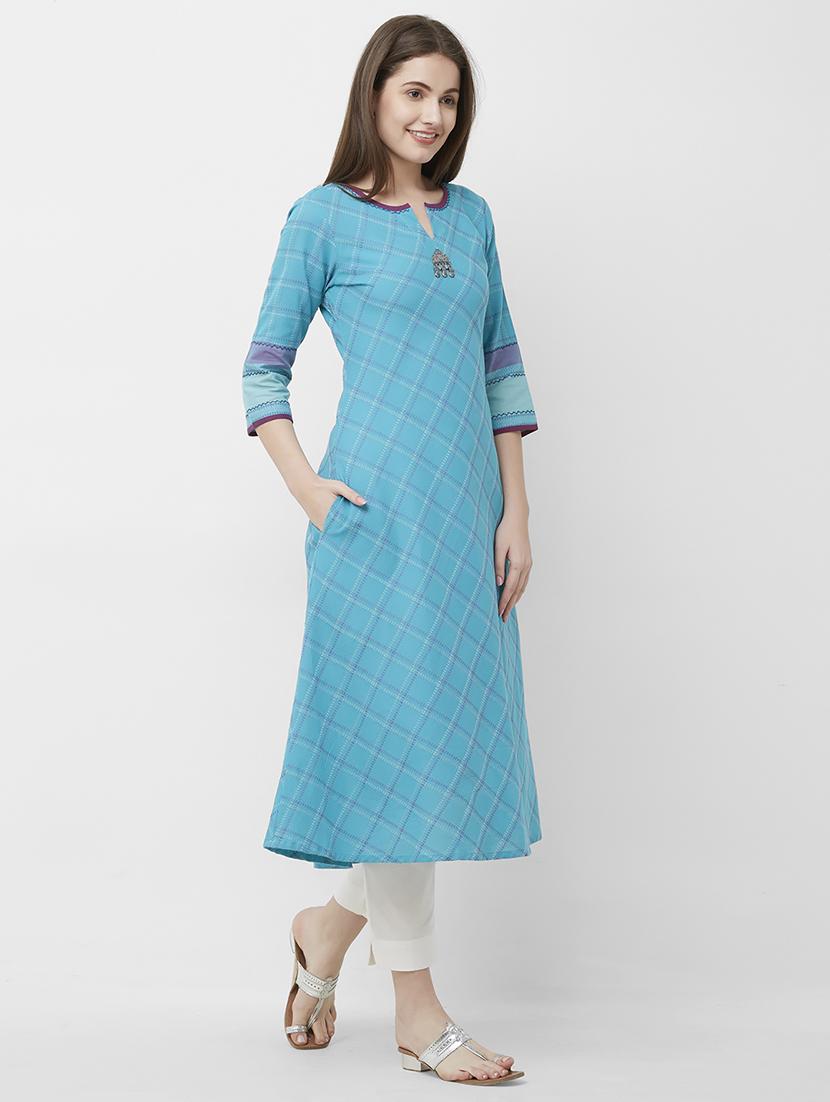 checkered a-line kurta - 16699801 - Zoom Image - 4