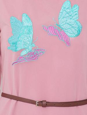 gathered hem embroidered a-line dress with belt - 16700250 - Standard Image - 4