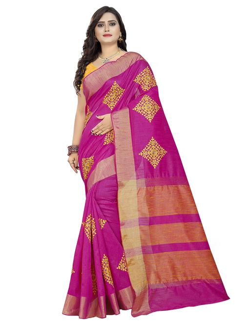 pink cotton embroidered saree with blouse - 16700685 - Standard Image - 1