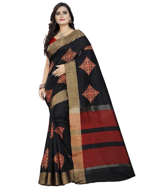 black cotton embroidered saree with blouse - 16700688 - Standard Image - 1