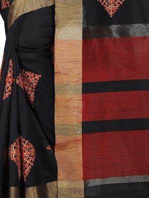 black cotton embroidered saree with blouse - 16700688 - Standard Image - 4