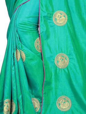 turquoise silk embroidered saree with blouse - 16700705 - Standard Image - 4