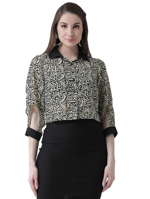 cut out sleeved floral shirt - 16700834 - Standard Image - 1