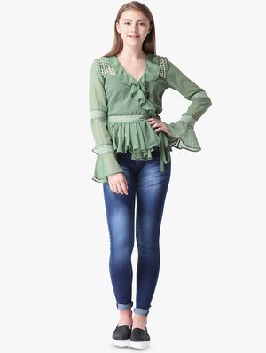 ruffle detail bell sleeved top - 16701476 - Standard Image - 4