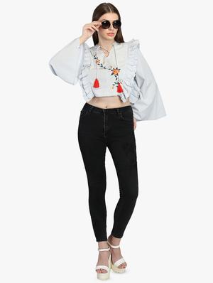 ruffle detail laced back top - 16701481 - Standard Image - 4