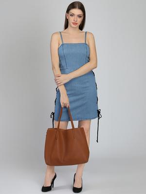 lace up side seam denim dress - 16701637 - Standard Image - 4