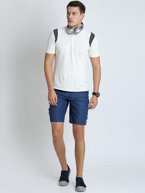 blue solid denim shorts - 16701854 - Standard Image - 4