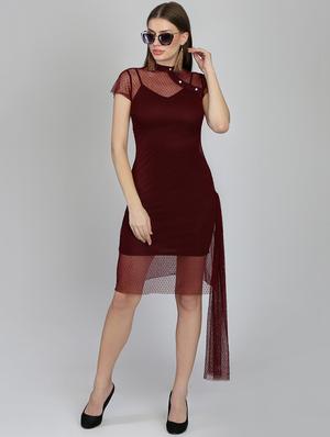 mandarin neck dobby asymmetric bodycon dress - 16701987 - Standard Image - 4