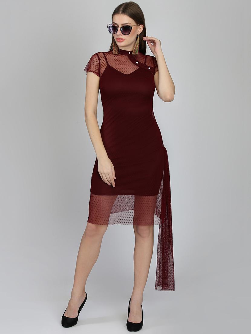 mandarin neck dobby asymmetric bodycon dress - 16701987 - Zoom Image - 4