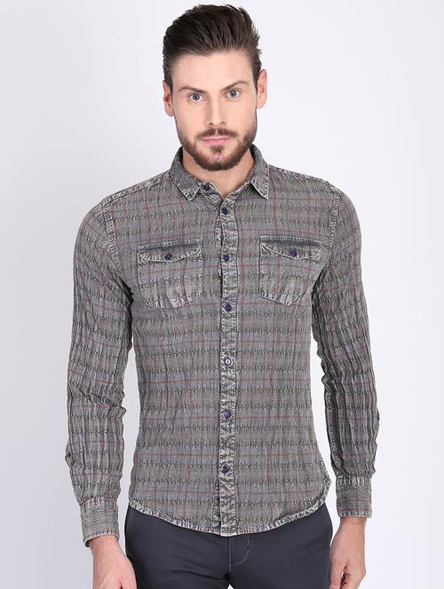 grey checkered casual shirt - 16702059 - Standard Image - 1