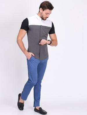 grey color block casual shirt - 16702125 - Standard Image - 4