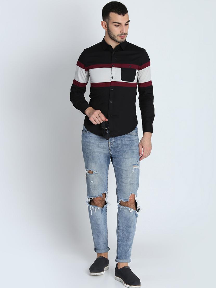 black color block casual shirt - 16702163 - Zoom Image - 4