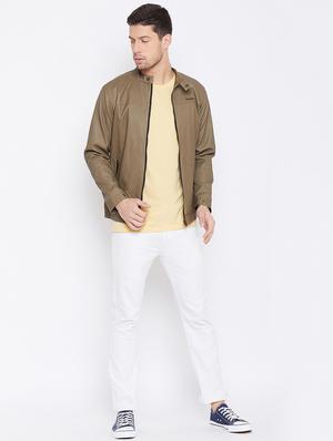brown solid biker jacket - 16702304 - Standard Image - 4