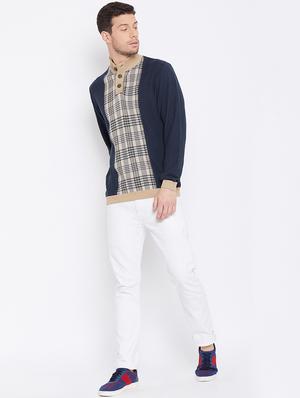 navy blue color block pullover - 16702314 - Standard Image - 4