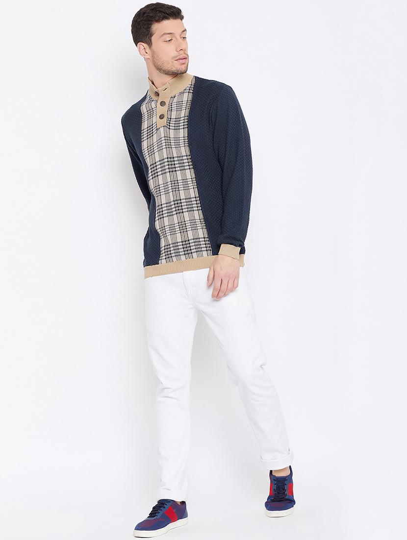 navy blue color block pullover - 16702314 - Zoom Image - 4