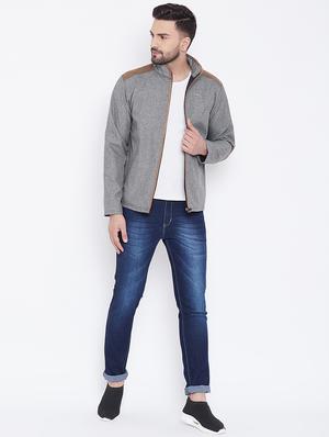 grey solid casual jacket - 16702358 - Standard Image - 4