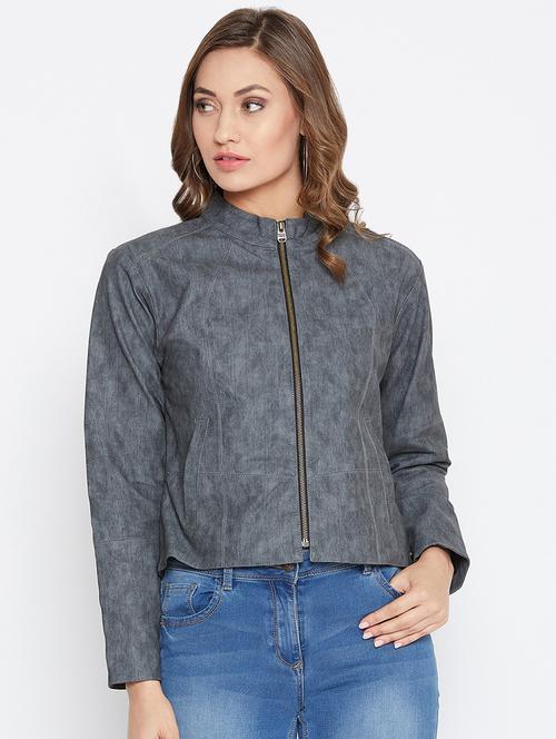 mandarin neck leather/leatherette jacket - 16702408 - Very Small Image - 1