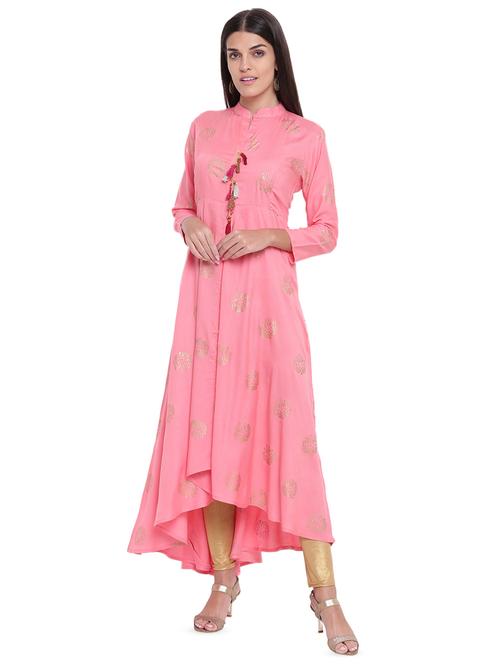 gold print high-low kurta - 16702738 - Standard Image - 1