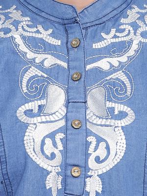 embroidered denim straight kurta - 16702756 - Standard Image - 4