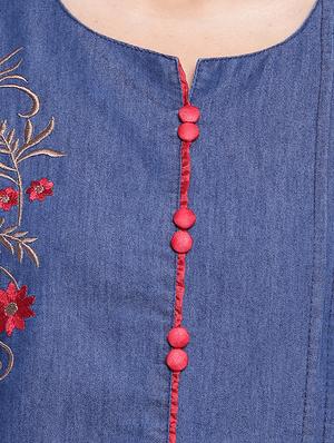 embroidered denim straight kurta - 16702759 - Standard Image - 4
