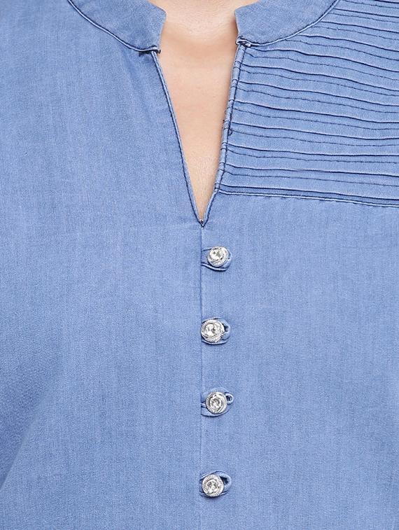 solid denim straight kurta - 16702760 - Zoom Image - 4