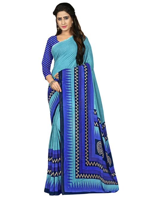 turquoise printed saree with blouse - 16704544 - Standard Image - 1