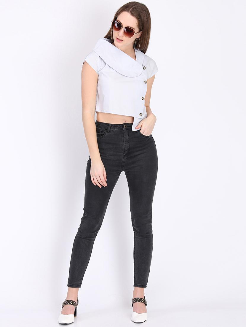 asymmetric neck crop top - 16704930 - Zoom Image - 4