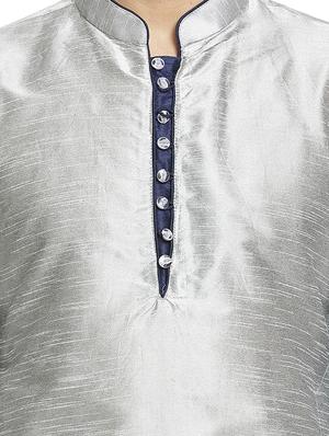 silver solid kurta pyjama set - 16705957 - Standard Image - 4