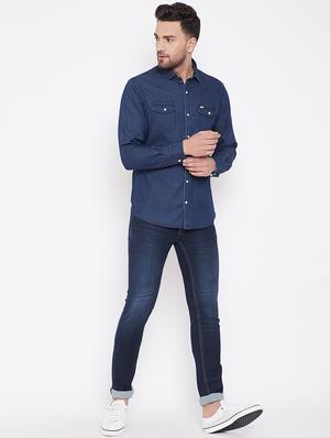 blue solid casual shirt - 16706070 - Standard Image - 4