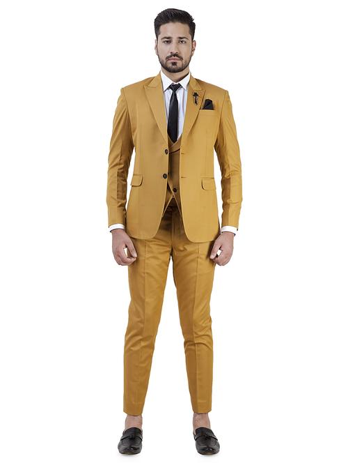mustard solid three piece suit - 16706167 - Very Small Image - 1