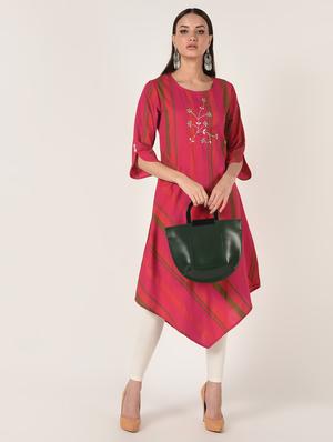 striped asymmetric kurta - 16708023 - Standard Image - 4
