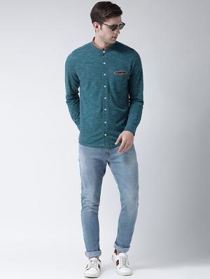 blue self design casual shirt - 16709432 - Standard Image - 4
