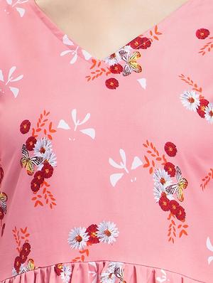v-neck gathered floral a-line dress - 16709699 - Standard Image - 4