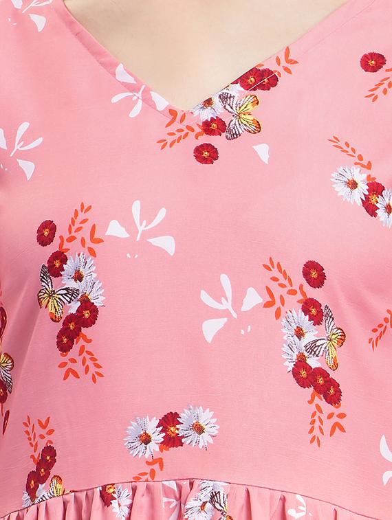 v-neck gathered floral a-line dress - 16709699 - Zoom Image - 4